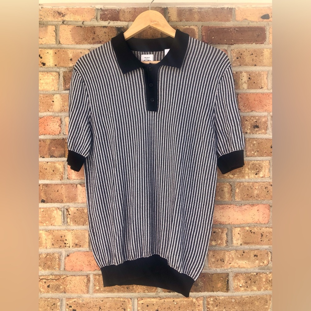 Max 'n Chester Men's Black & White Knit Polo Shirt